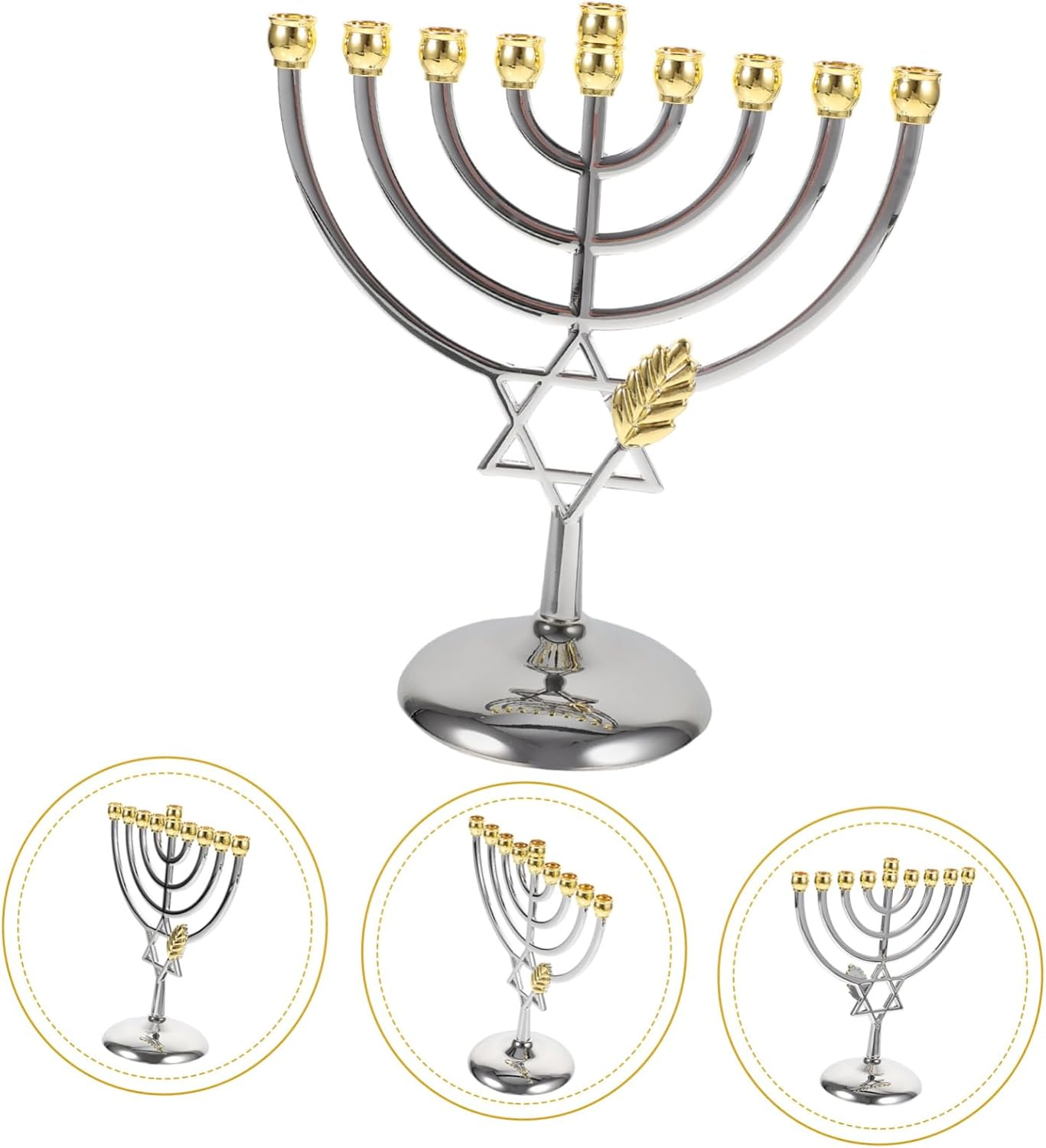 Yardenfun 9 Branch Jewish Candle Holder Metal Simple Elegant Pentacle Design Candlestick for Desktop Decoration and Hanukkah Celebration image number 2