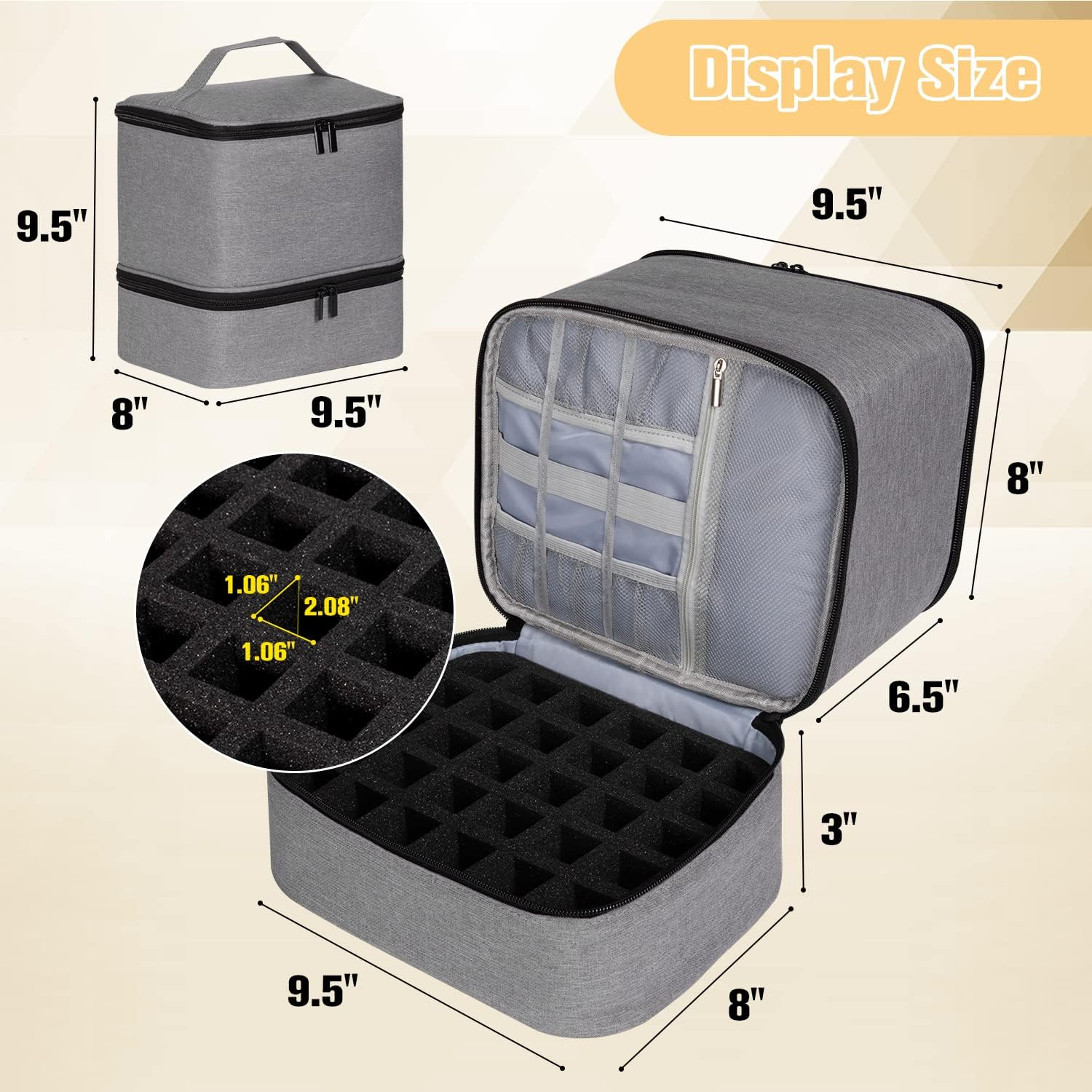 TDIFFUN Nail Polish Organizer and Nail Dryer Case, Double-Layer Storage Holds 30 Bottles (15Ml/0.5 Fl.Oz) and 1 Led Nail Lamp, Travel Carrying Case for Nail Polish Kit Set (Grey) - Purple image number 3