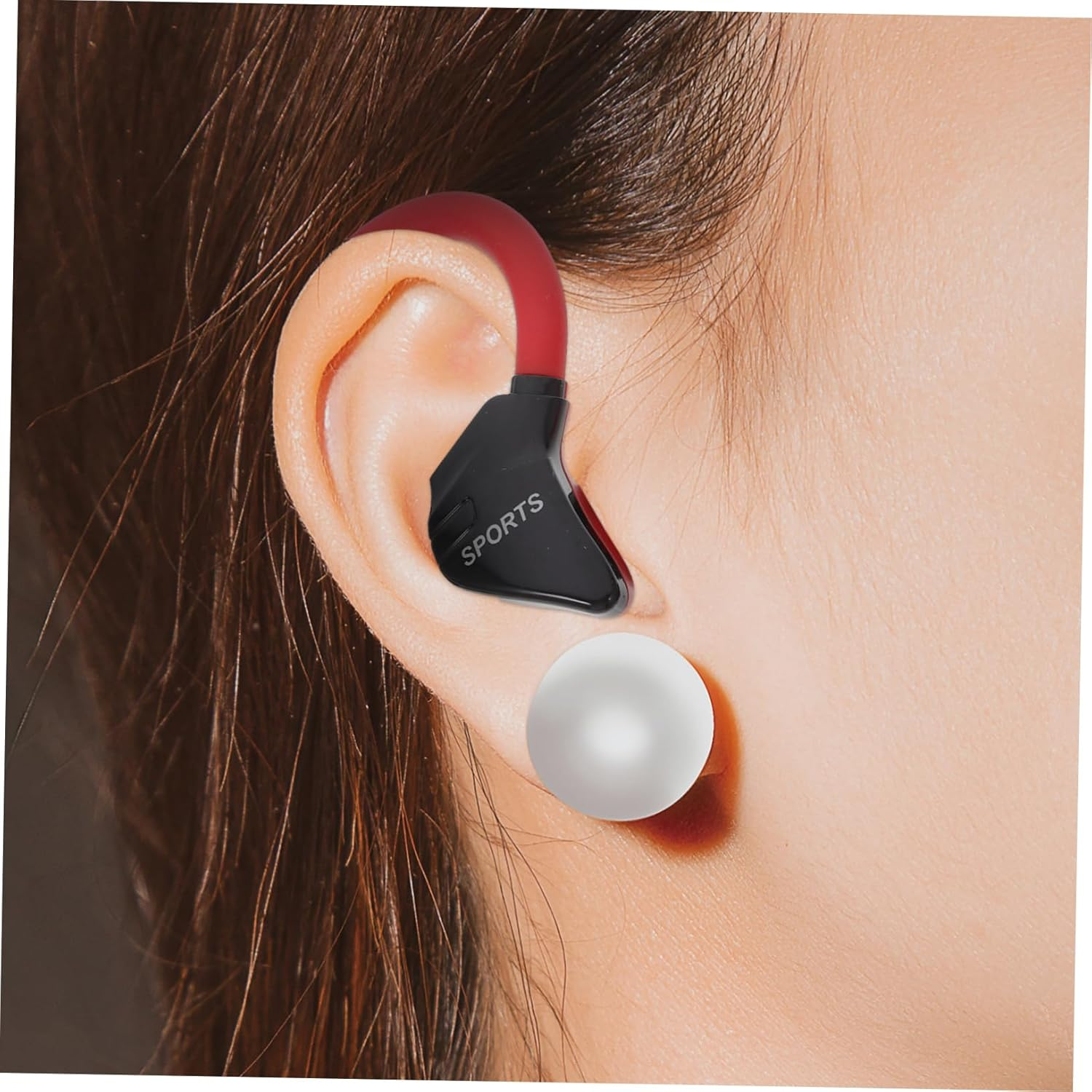 SHINEOFI Wired Ear Hook Earphones In-Line Control, Red Sweat-Proof Earphones for Running and Sports, Low Bass Wired Earbuds Compatible Cell Phones for Active Lifestyles image number 3