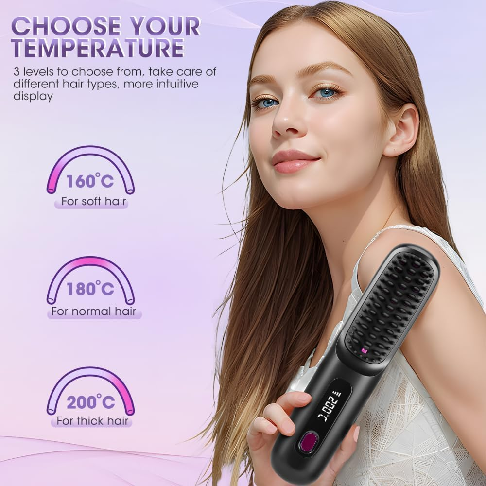 Portable Straightener Brush - Gobrush PRO, Go Brush Pro Straightener Rechargeable & Cordless Mini Hair Straightener Comb,1Pcs,Light Blue (Black) image number 3