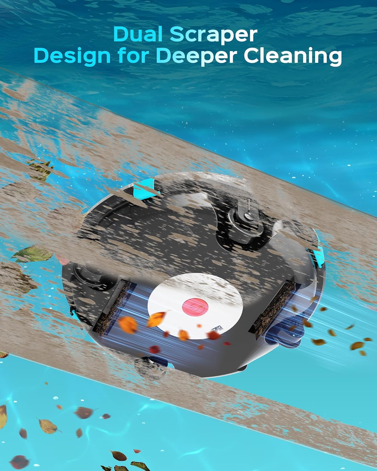 Winny Cordless Pool Cleaner Robot for above Ground Pools with Powerful Suction, 180 Micron Dual Filtration, Auto Self-Parking, 80-Min Runtime, Lightweight & Rechargeable (Transparent Gray)