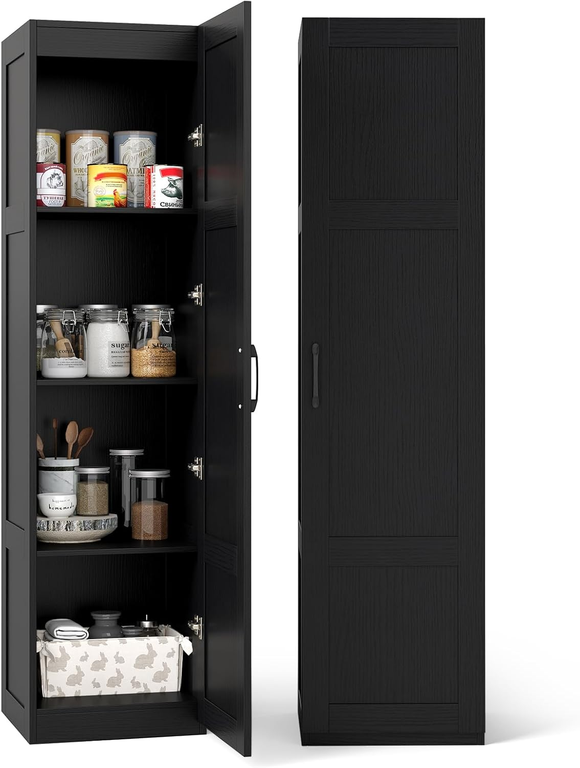 Giantex 150 Cm Tall Storage Cabinet, 4-Tier Freestanding Floor Cabinet with Door, Narrow Pantry Organizer for Dining Room, Kitchen, Utility Room, Living Room and Bathroom (Natural)