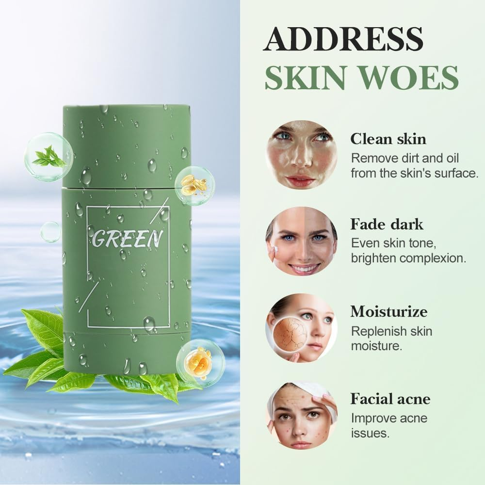 Green Tea Mask Stick for Face, Blackhead Remover with Green Tea Extract, Green Mask Stick for Face Moisturizing, Deep Pore Cleansing for All Skin Types image number 3