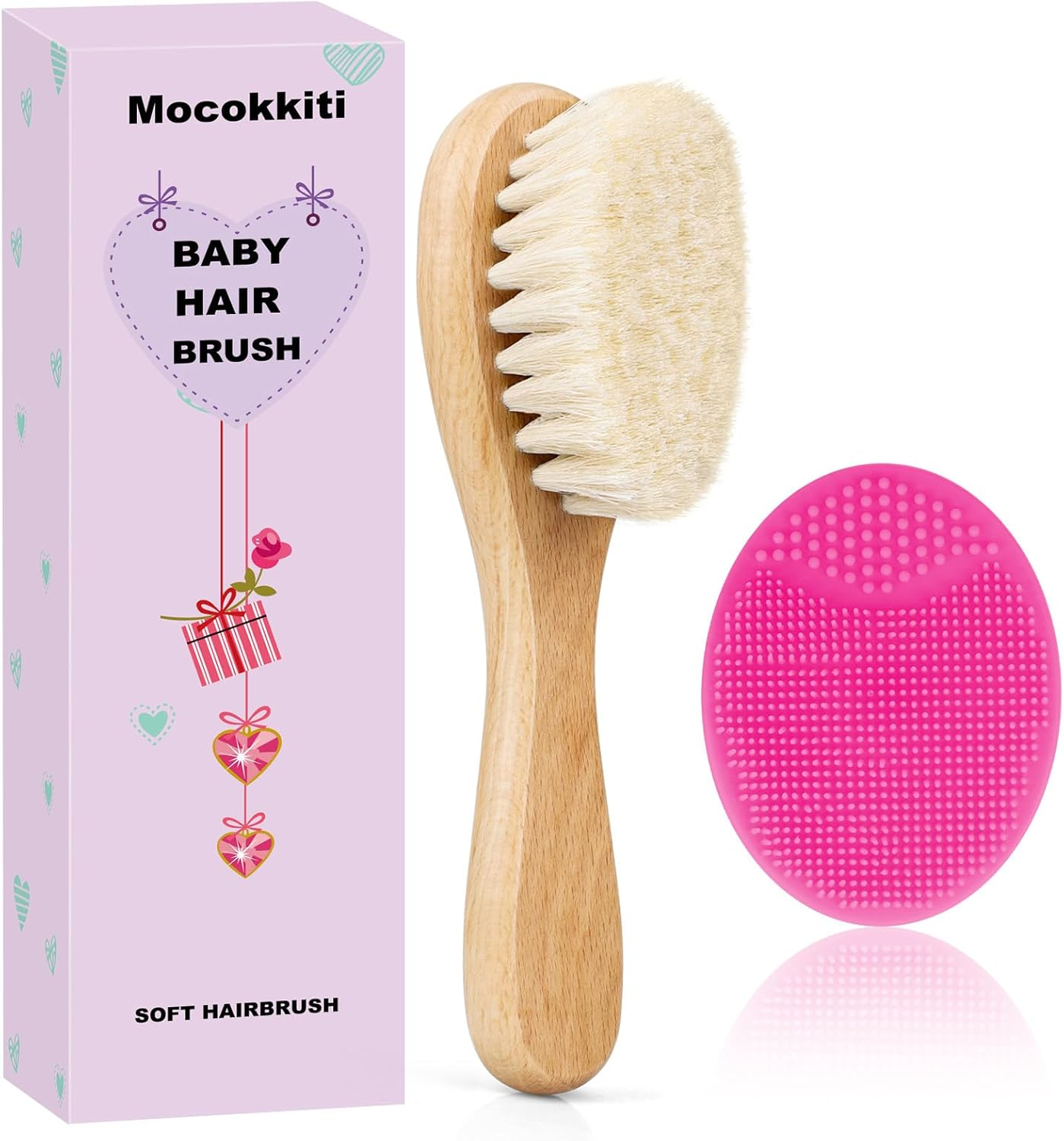 Baby Hair Brush, Goat Bristles Brush and Baby Cradle Cap Brush Set for Cradle Cap Wood Bristle Brush for Newborns and Toddlers (2 Piece)