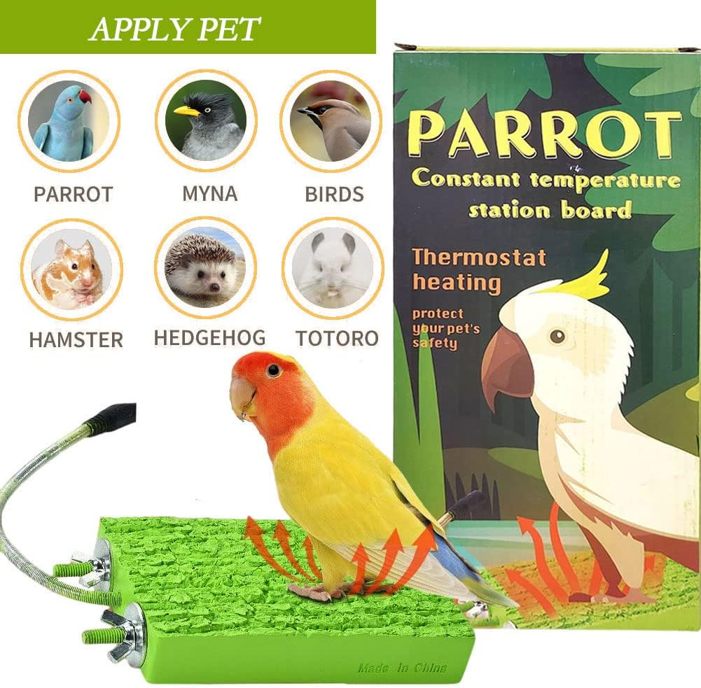 Bird Warmer for Cage Bird Perch Stand Platform Warm Heating, Heating Bird Perch Platform for Exotic Pet Birds, 12V 5W African Grey, Parakeets, Parrots