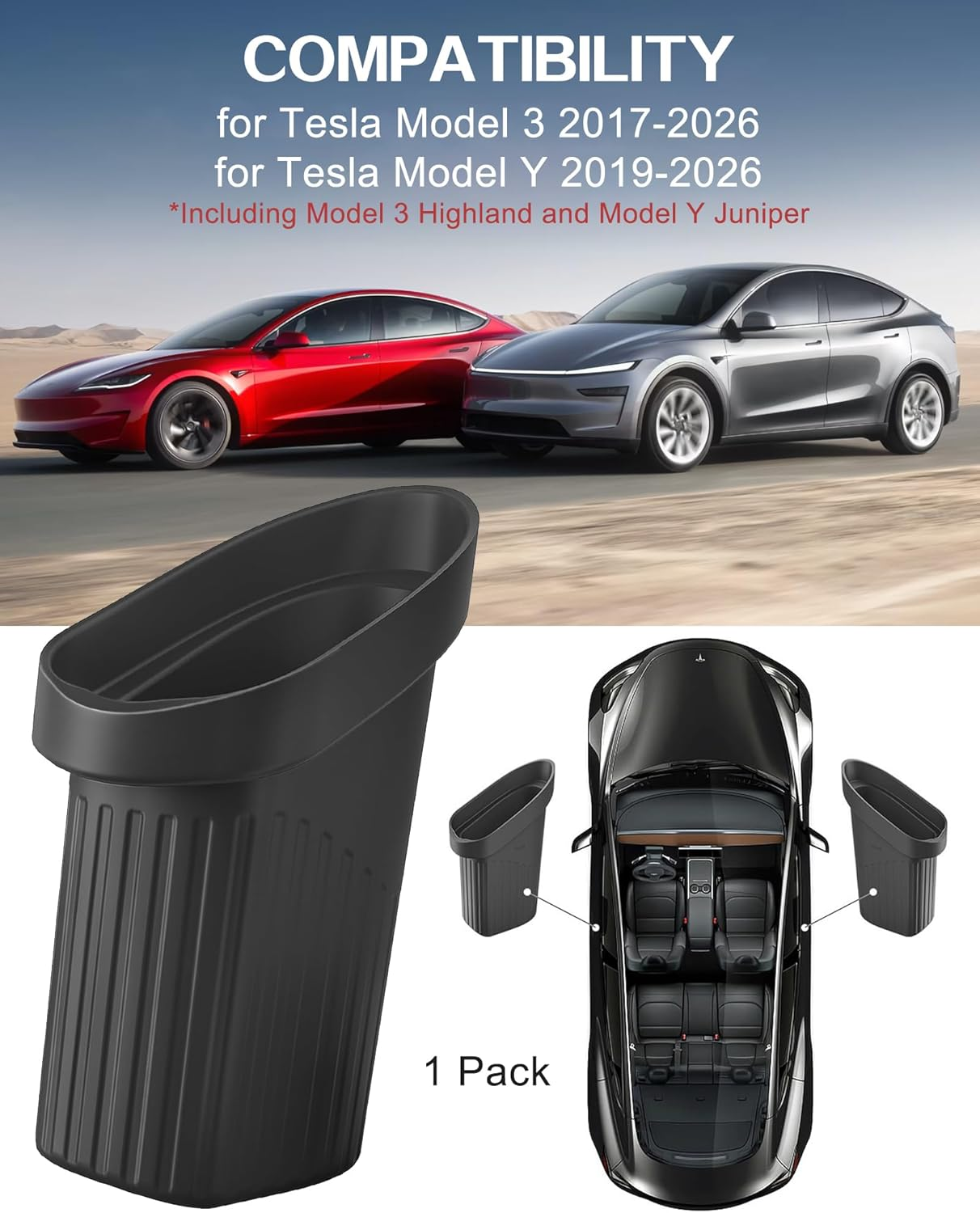 Car Door Organizer for Tesla Model Y Juniper 2025 2026 & Model 3 2024-2026 Highland, Silicone Front Door Side Storage Box Mini Trash Can, Waterproof Garbage Organizer for Tesla Model 3/Y 2016-2026 image number 3