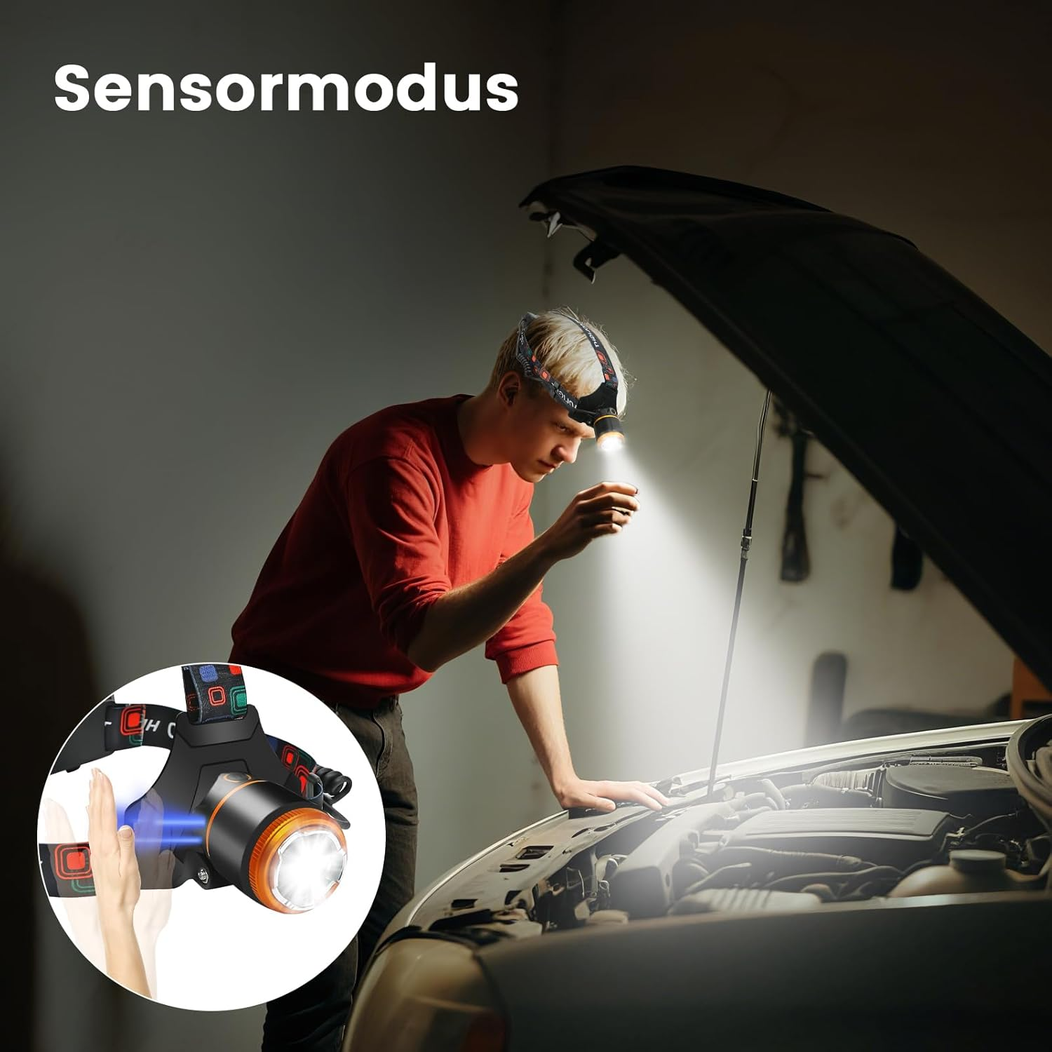 ORHOMELIFE LED Rechargeable Headlamp with Motion Sensor and 4 Light Modes, IP45 Waterproof, 90&deg; Adjustable Headlamp for Jogging, Running, Camping, Fishing, Hiking, Craftsmen image number 4