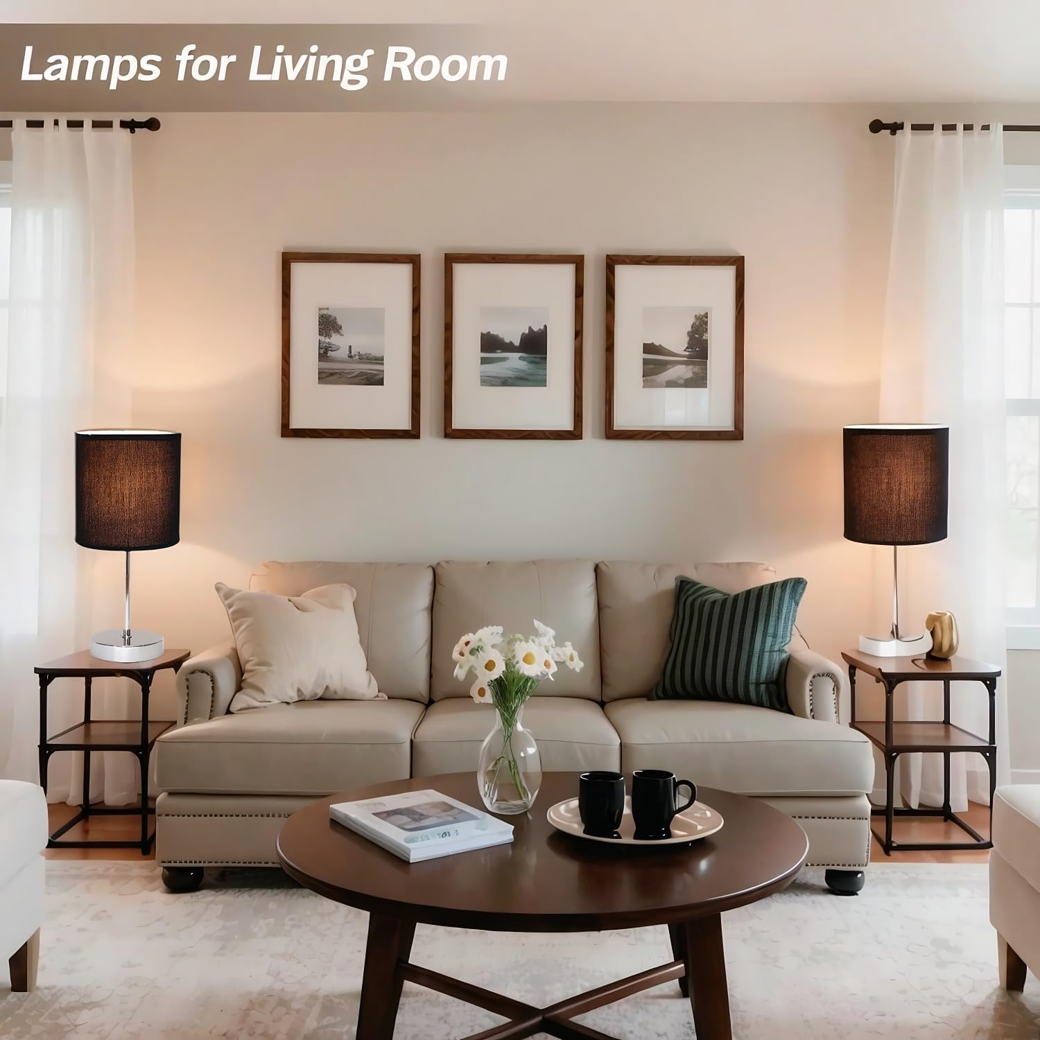 Set 2 Pack Black Touch Table Lamp for Living Room Bedroom, E14 Lamp Holder Max 40W LED Bulb, Not Included LED Blubs (AU Plug) - Black image number 3