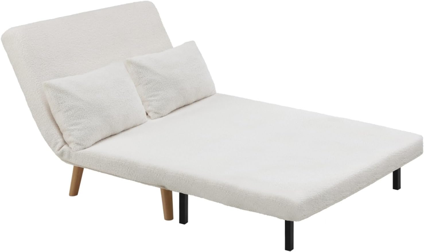 OIKITURE 2-Seater Lounge Chair Sofa, Double Folding Sofa Chair with Thick Padding, Multi-Functional Furniture Sofa Chair Flat Bed for Livingroom Apartment Office Study, White image number 1