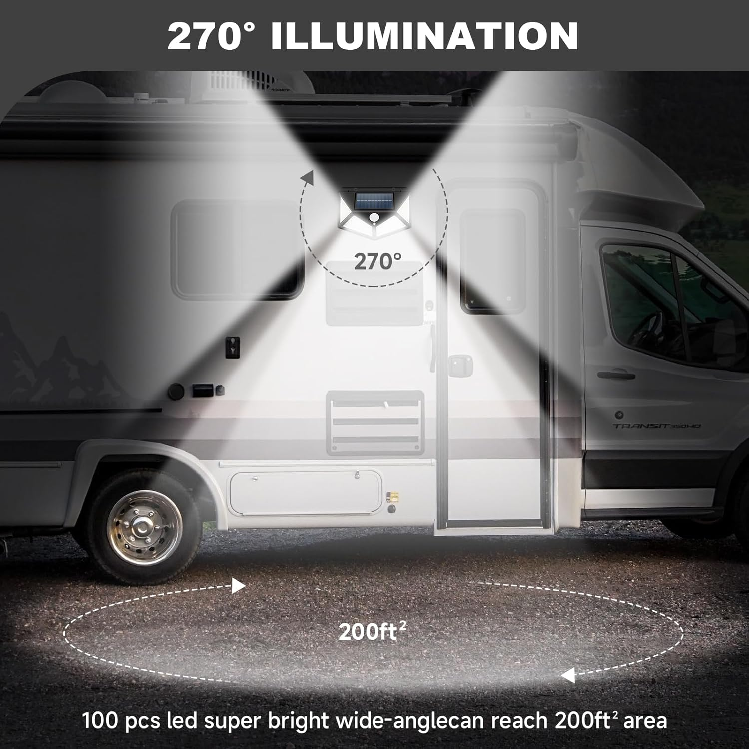 Magnetic Solar RV Light with Motion Sensor &ndash; Bright 100 LED RV Exterior Light, Waterproof RV Porch Lights for Camper, Trailer, Motorhome Outdoor&ndash; Easy Install with 2 Strong Magnets (2 Pack) image number 5