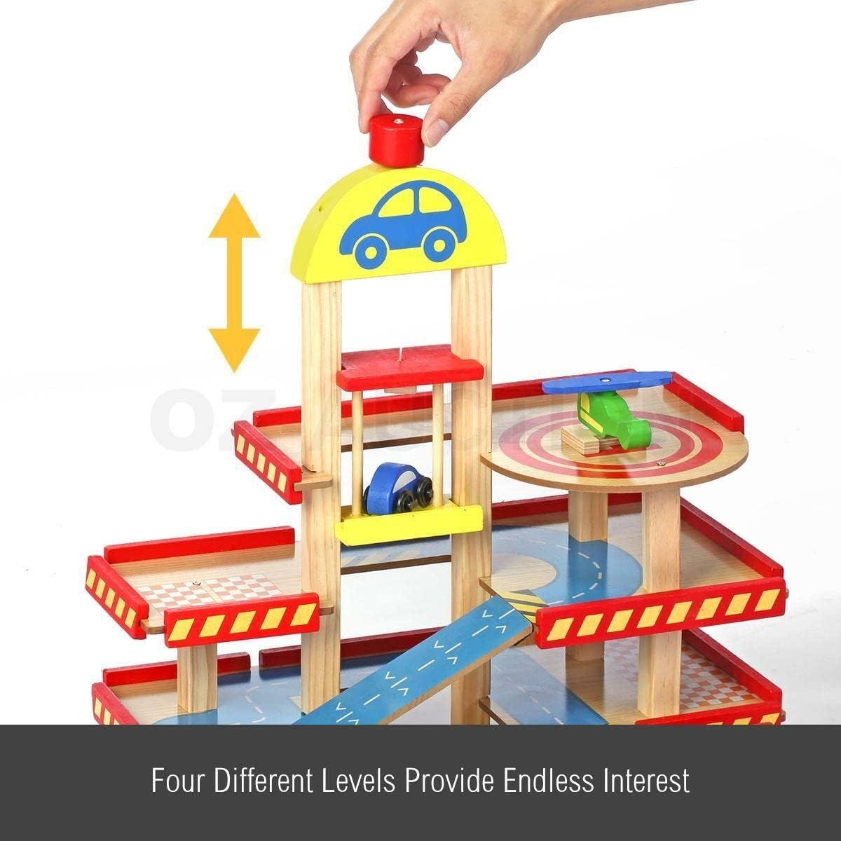 Kids Wooden Car Garage Premium Toy Car Park Car Ramp Car Parking Playset Colourful with 4 Levels Lift, Car&rsquo;S Car Wash, Petrol Station and Helicopter Pad