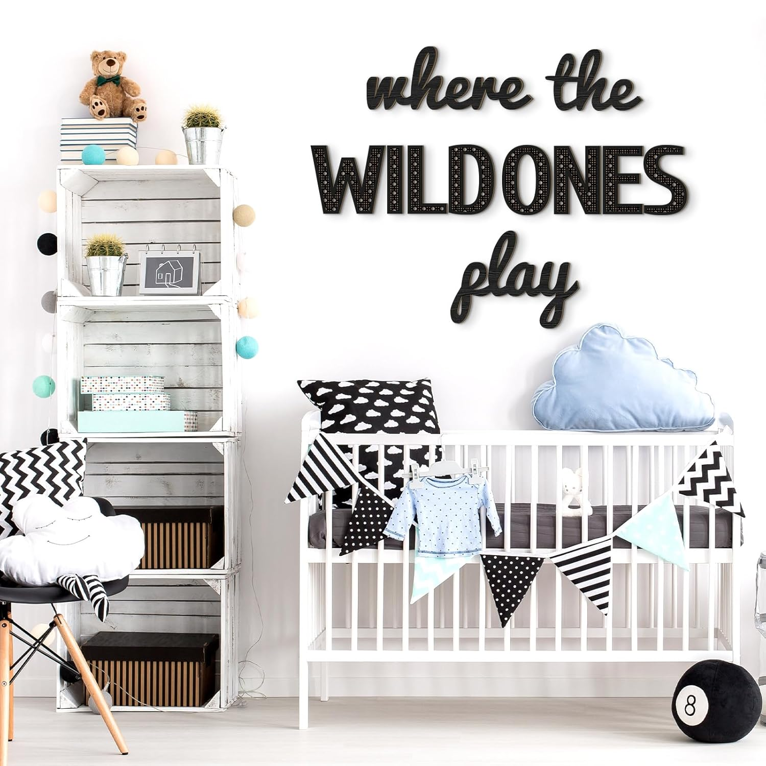 Beeveer Where the Wild Ones Play Nursery Sign Wooden Playroom Wall Decor Playroom Decoration Word Play Sign for Wall Plaques(23 Inch,Black) image number 1