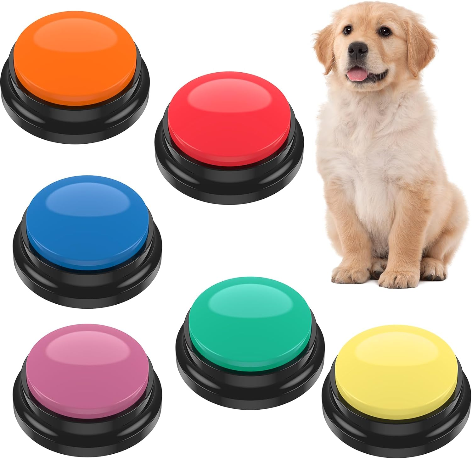 6Pcs Talking Button, 6 Color Voice Recording Button for Dog Communication, Pet Training Buzzer, 30 Second Record & Playback, Funny Study Office Home