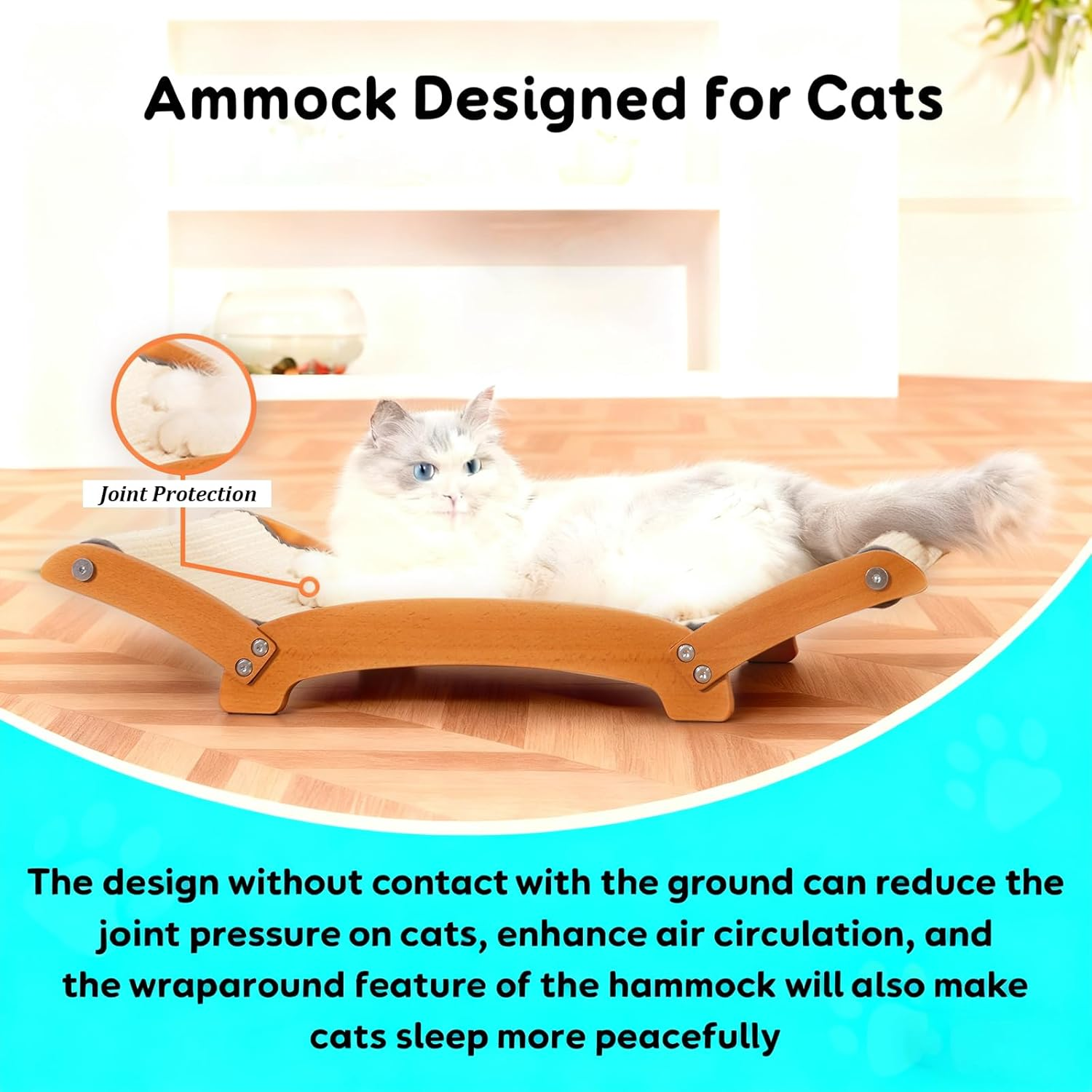 Extra Large Sisal Cat Scratcher Bed with Hammock, Durable Natural Sisal Scratch Pad and Post for Indoor Cats to Lounge Sleep and Scratch, Sturdy Solid Wood Frame Upgraded image number 4