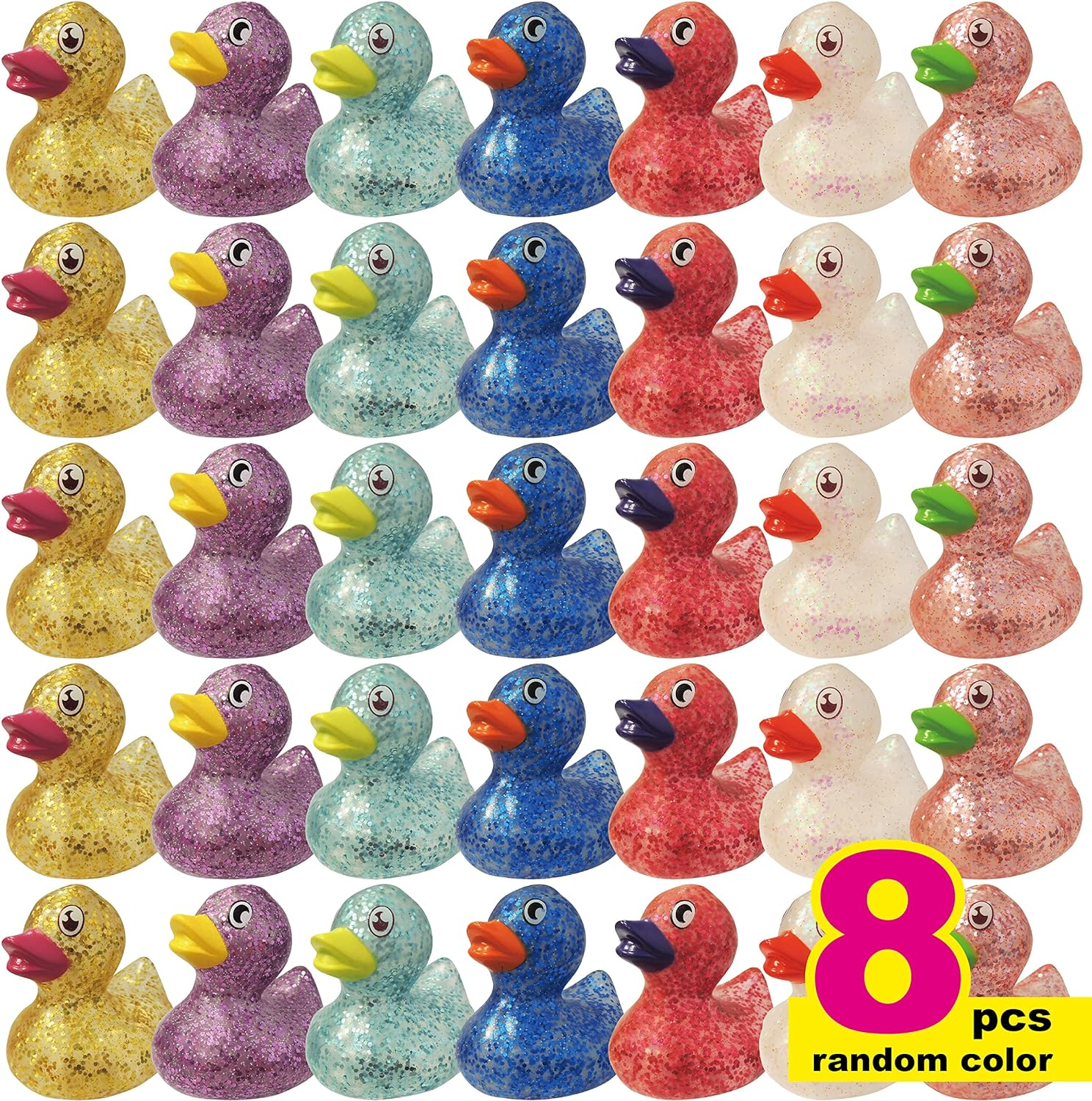 [8Pcs Pack, Random Color] Small Glitter Duck | Bath Toys | Kids Party Gift | Souvenir | Decoration | Party Favor | Pool Party | Rubber Duck 5.7Cm image number 5
