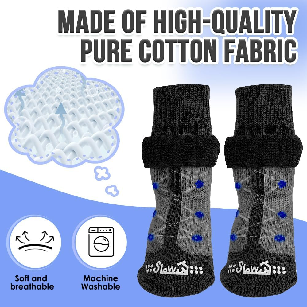 Slowton Dog Socks - Anti-Slip Pet Paw Protector for Hot Pavement Hardwood Floors - Adjustable Dog Grippers for Puppy Small Medium Large Senior Dogs to Prevent Licking Wounds Paws image number 4