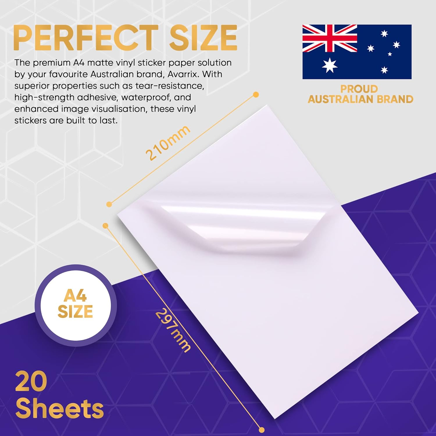 Avarrix Australia Printable Vinyl Sticker Paper for Laser Printer, Matte White, 20 Sheets, Waterproof Label Stickers, Printable Vinyl Self Adhesive Sheets, Tear Resistant, Printable Vinyl Self Adhesive Sheets, Vibrant Colours, A4 Size image number 6