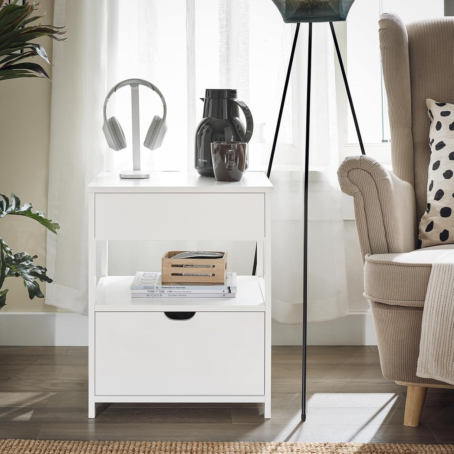 Sobuy Bedside Table Night Stand Table Lamp Table with 2 Storage Drawers Small Side Table Furniture for Bedroom White FRG258-W image number 5