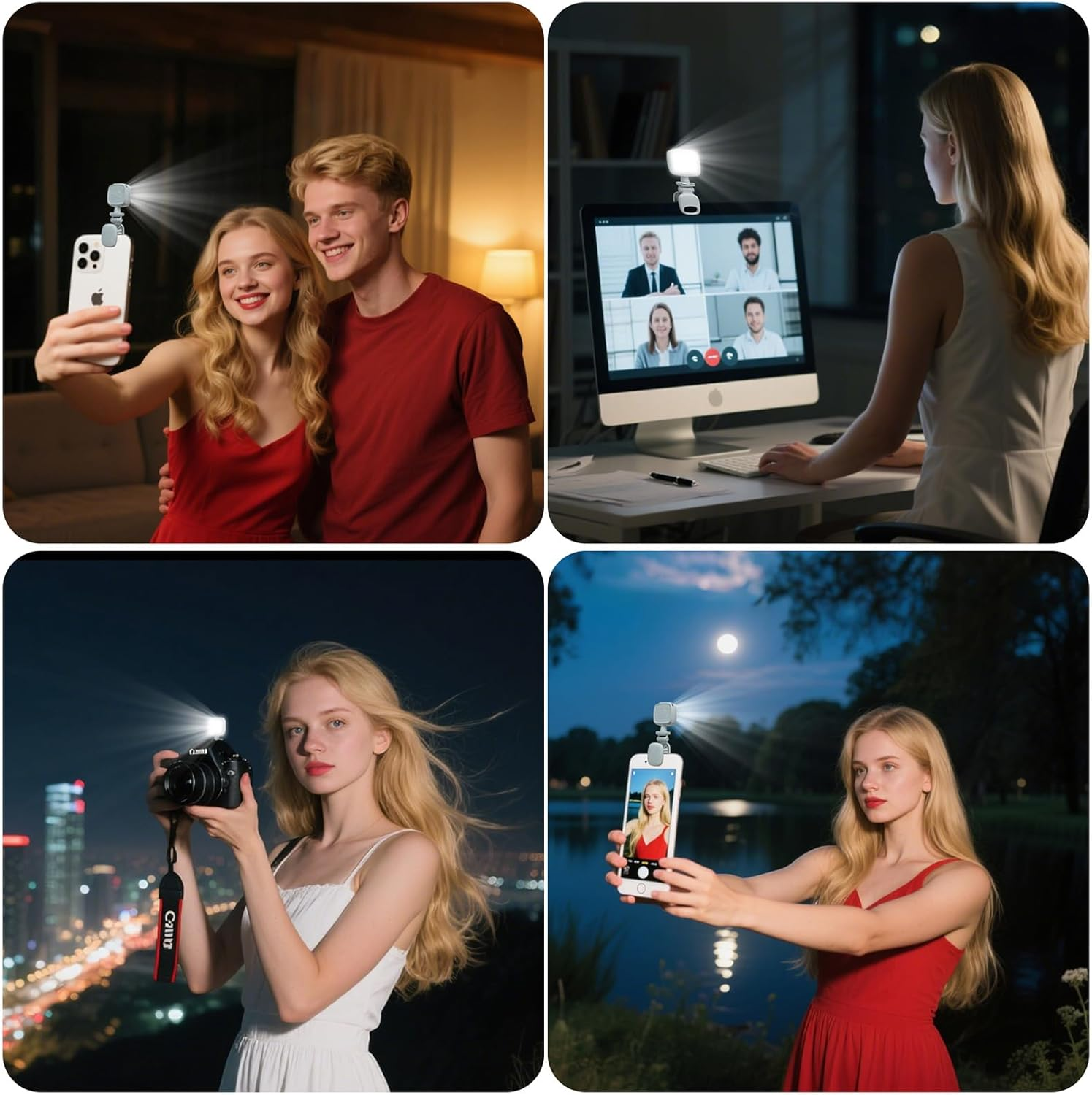 ENUOLI Portable Fill Light - 3 Colors & 9 Dimming Levels, Rechargeable Cell Phone Selfie Lights, Rechargeable Clip-On Selfie Lights for Makeup/Photography, Clip on Phone/Laptop/Camera - White-D6 image number 4