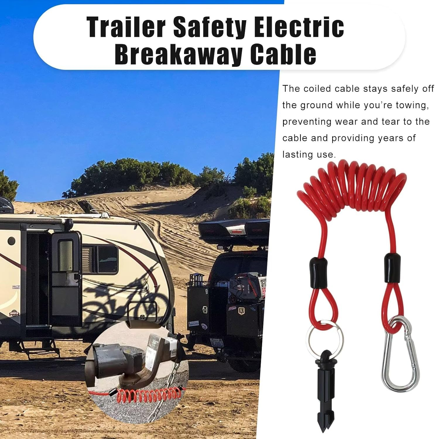 Lingsee Caravan RV Replacement Coiled Breakaway Cable with Electric Switch Brake image number 6