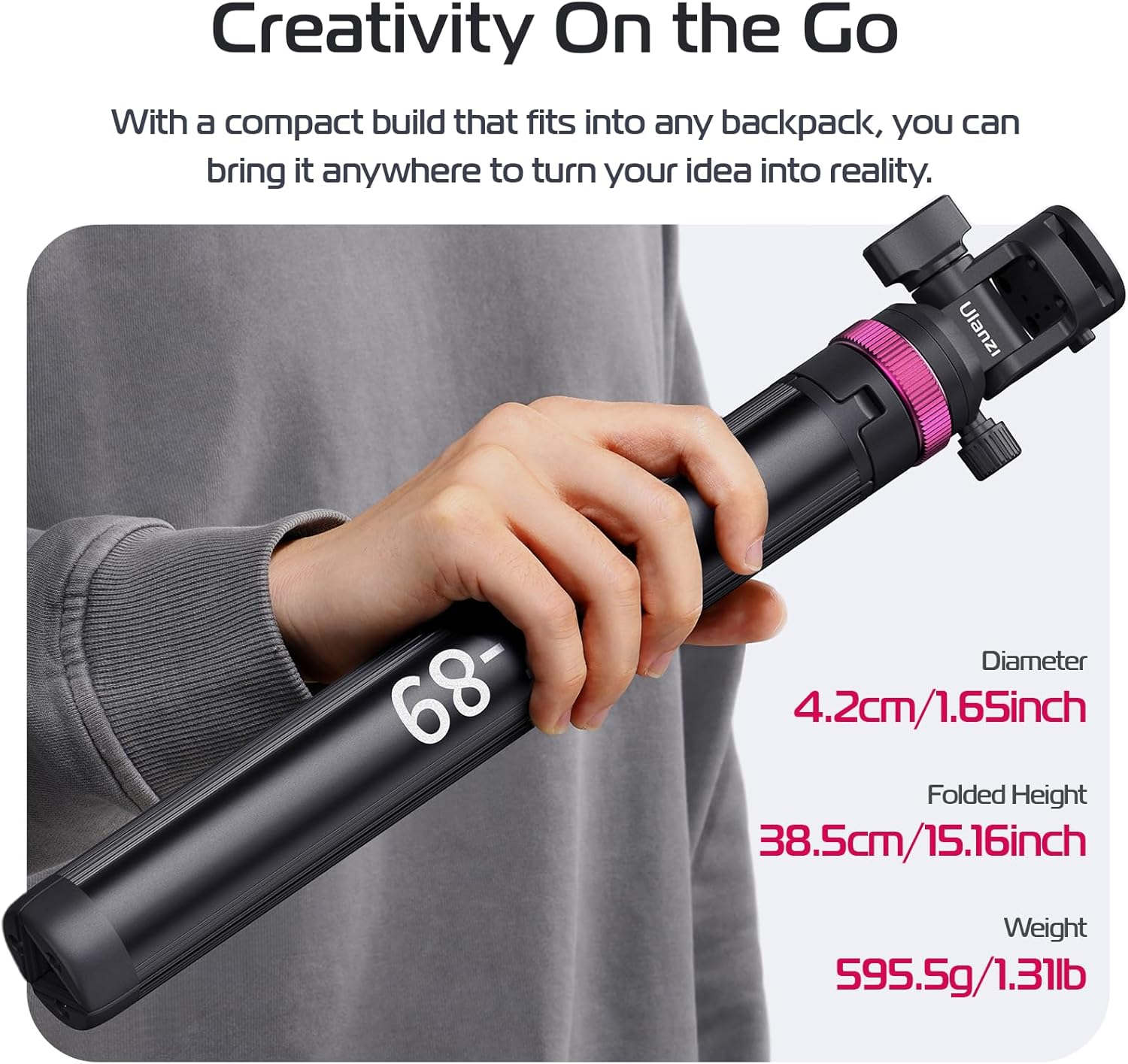 ULANZI MT-89 Extendable Tripod Aluminum, 208 Cm/82" Adjustable Light Stand with 1/4" Screw Quick Release, 360&deg; Ball Head Camera Phone Tripod for Camera Video Light Smartphone, Lightweight for Travel image number 6