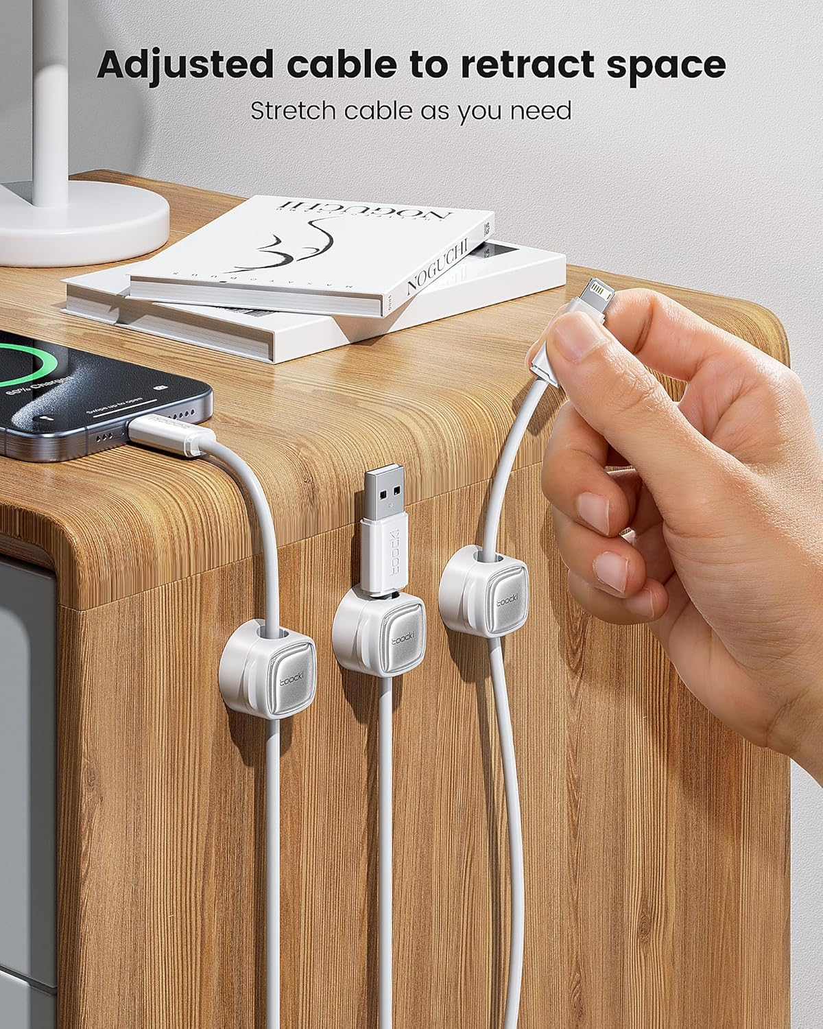 Toocki 6 Pack Magnetic Cable Organiser, Adjustable Secure Cable Management, Wire Keeper for Phone USB Charger Cables, Ideal for Home, Office, Car, Desk,Nightstand Spaces image number 3