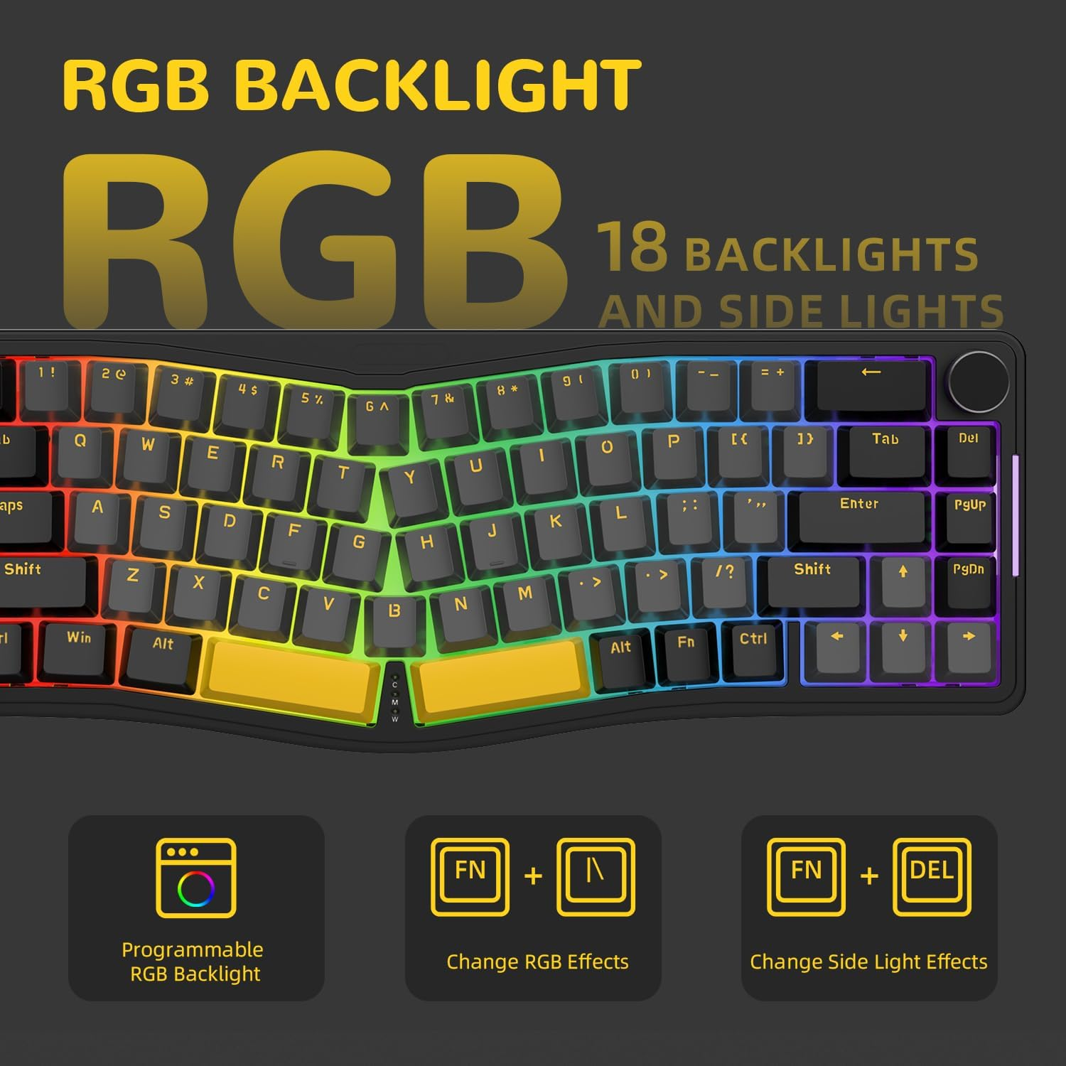 AKS068 65% Wired Mechanical Gaming Keyboard with Coiled Cable, 68-Key Alice-Layout Mechanical Keyboard, RGB Hot Swappable Red Switches VIA/QMK Programmable Knob Gasket Mount for Win/Mac (Black) image number 4