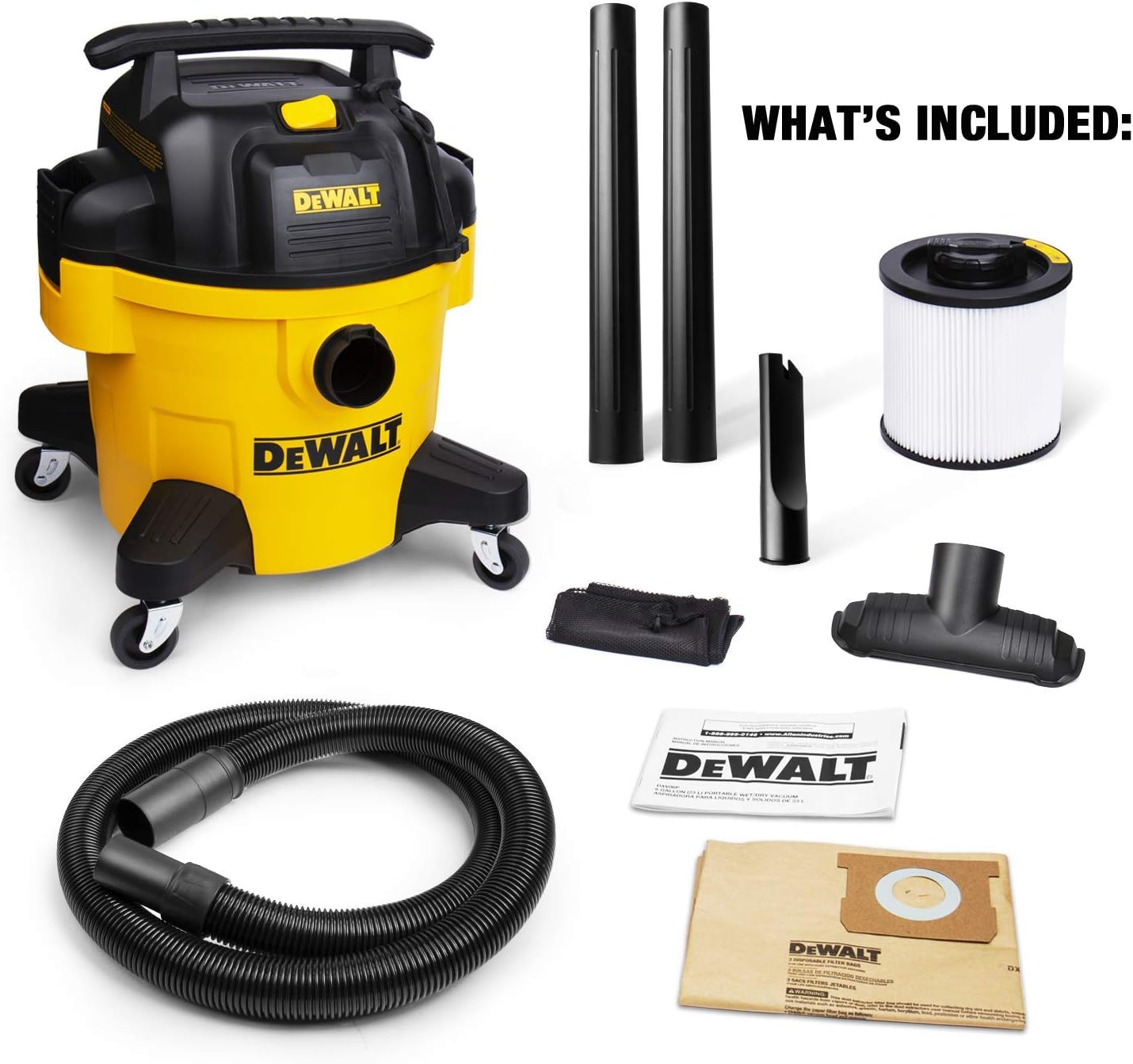 Dewalt 1150W 23L Wet and Dry Vacuum - 4HP Motor Vacuum Cleaner with 2.1M Hose with 4 Nozzle Attachments - Heavy Duty Casters and Large Capacity Polyurethane Tub - DXV23P image number 4