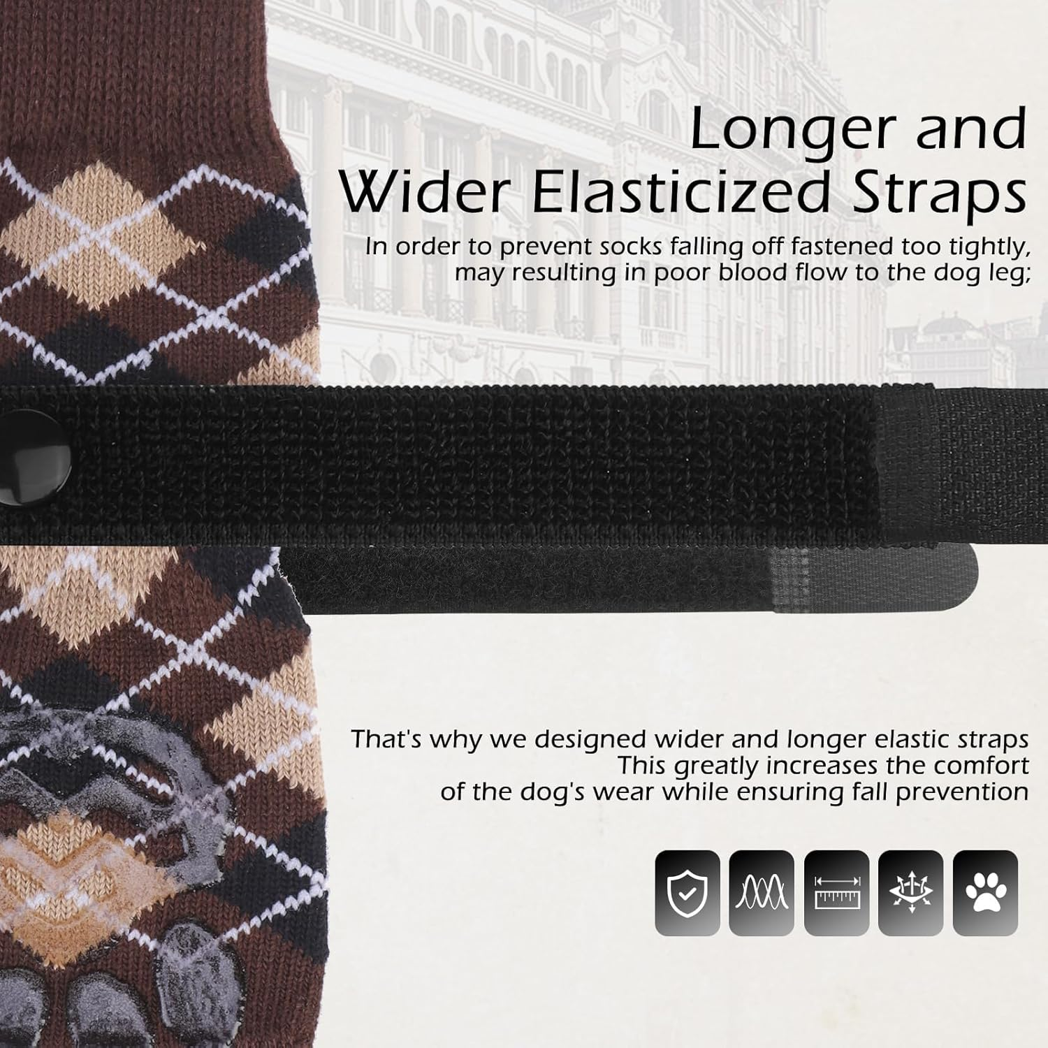 EXPAWLORER Dog Socks to Prevent Licking Paws,4 Pcs Double Sided anti Slip Dog Socks with Grippers for Hardwood Floors,Dog Shoes Booties for Small Medium Large Senior Dogs,British Style,Brown XL image number 6
