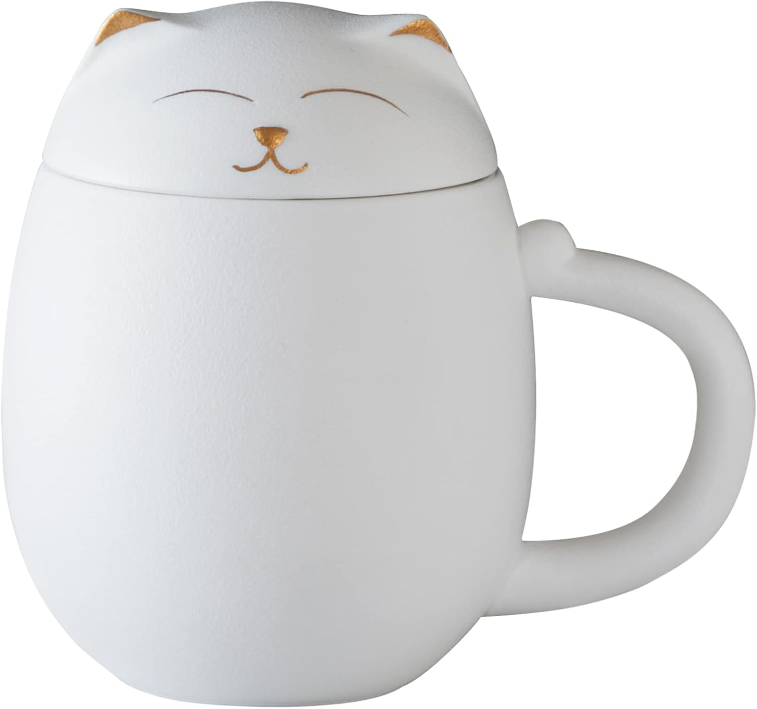 HEER Ceramic Tea Mug with Infuser and Lid, Cute Cat Tea Cup with Filter for Steeping Loose Leaf, Chinese Handmade Porcelain Teacup for Home Office. (Green)