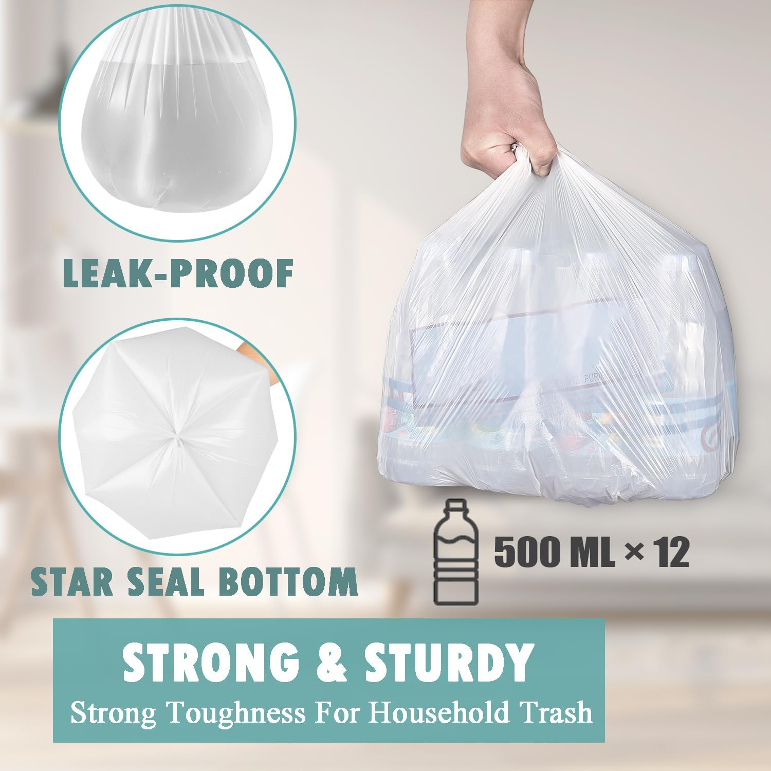 Small Trash Bags 4 Gallon - 105 Count 4 Gallon Trash Bag, Unscented Small Garbage Bags Bathroom Trash Bags, White 4 Gal Small Trash Can Liners image number 4