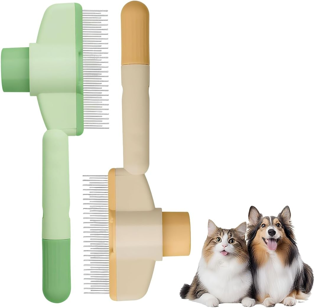 HAZMA Pack of 2 Self-Cleaning Pet Brushes for Long and Short Hair Care, Cat Brush, Fur Flash Brush, Cat Paw Tenmond Brush, Pet Comb for Removing Matte Hair (Green + Yellow) image number 4