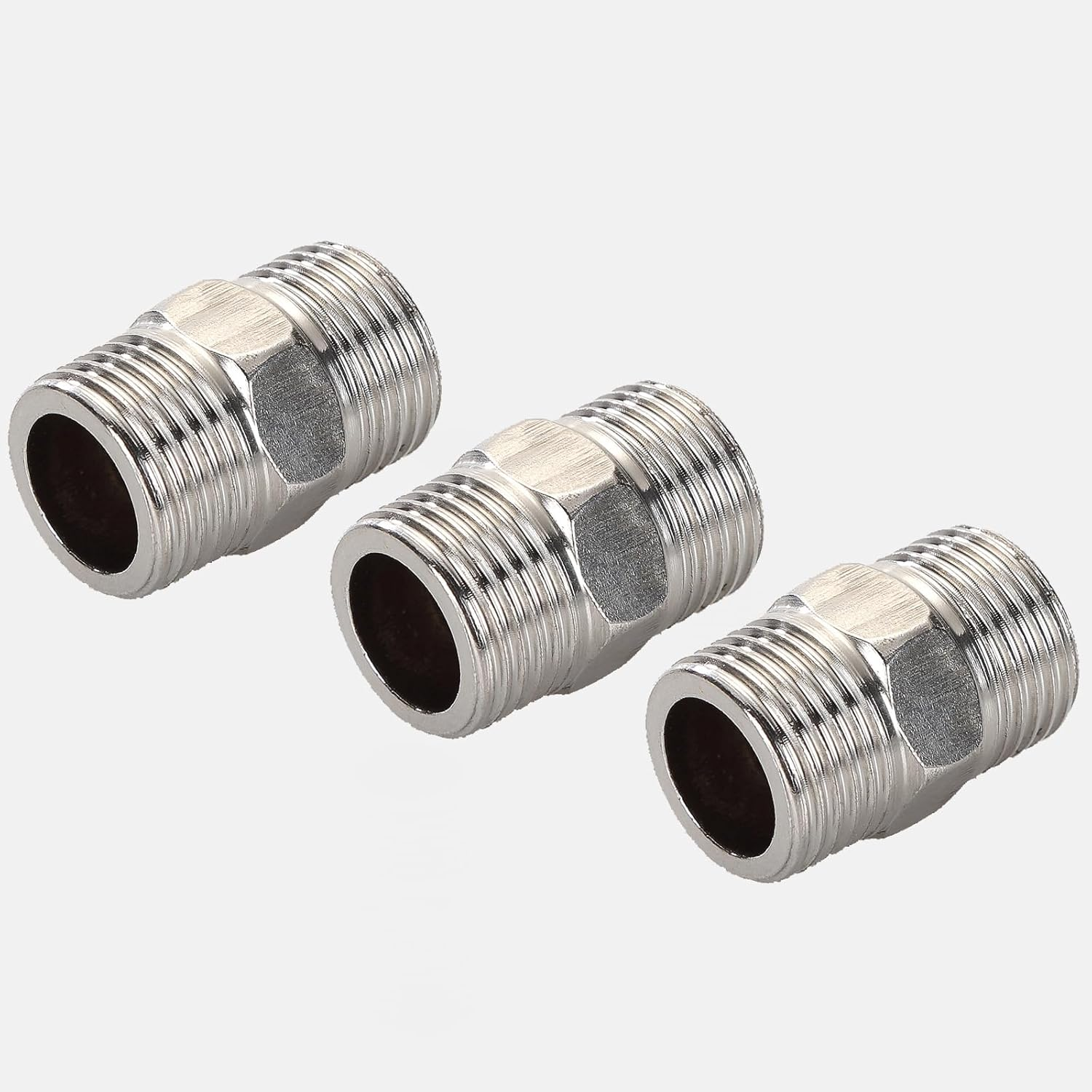 NASHRIO Shower Hose Extender - 3Pcs Stainless Steel Connector Hex Nipple Pipe Fitting BSP 1/2Inch X BSP 1/2Inch for Shower, Bathroom, and Rvs image number 4