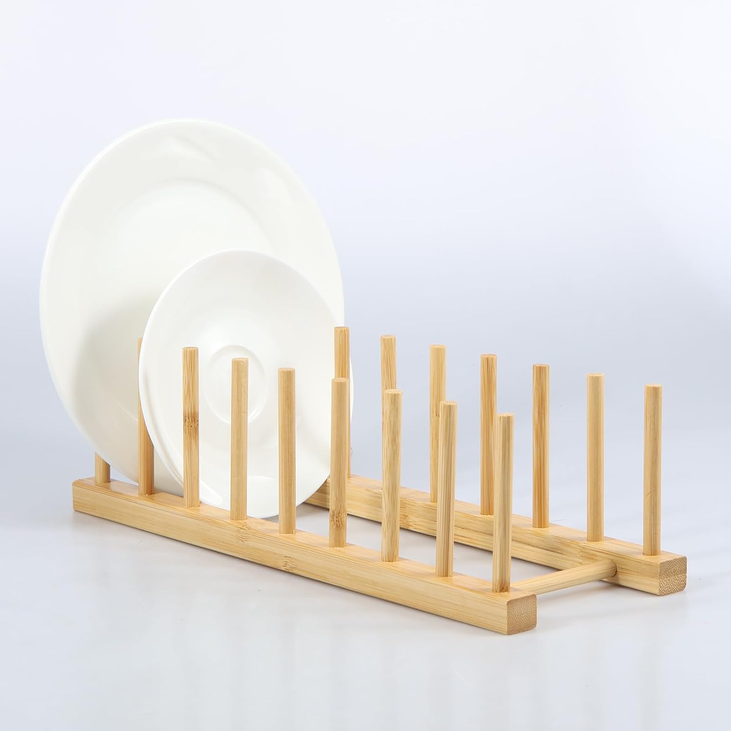 3 Set Natural Bamboo Dish Drying Rack Pot Lid Holder Bamboo Plate Dish Rack Kitchen Cabinet Organizer Multifunctional Rack for Books/Tablet/Cup/Keyboard/Cutting Board image number 6