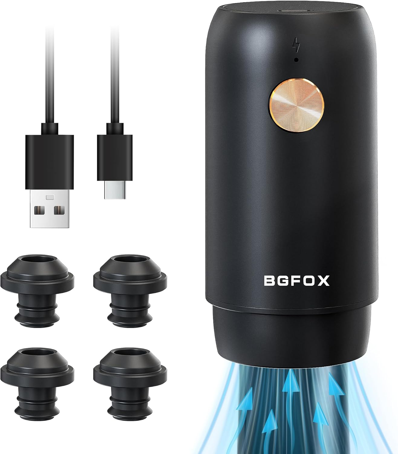 BGFOX Electric Wine Saver Pump with 4 Reusable Vacuum Stoppers, Automatic Wine Air Remover Pump Bottle Stoppers, Rechargeable Wine Preserver Bottle Sealer Keeps Wine Fresh, Gifts for Wine Lovers image number 5