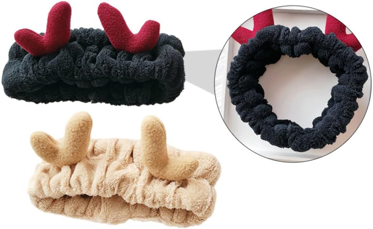 KALLORY 12Pcs Christmas Hair Band Bath Makeup Headband Reindeer Headband for Women Deer Hair Wrap for Shower and Makeup Random Color