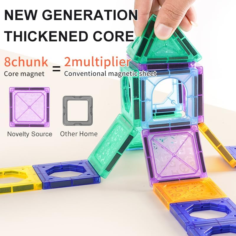 110PCS Magnetic Building Blocks Kids, Large Transparent Alphanumeric STEM Toys with Thickened Core, Colorful Light Effects, Educational Construction Set Boys Girls (AU) image number 5