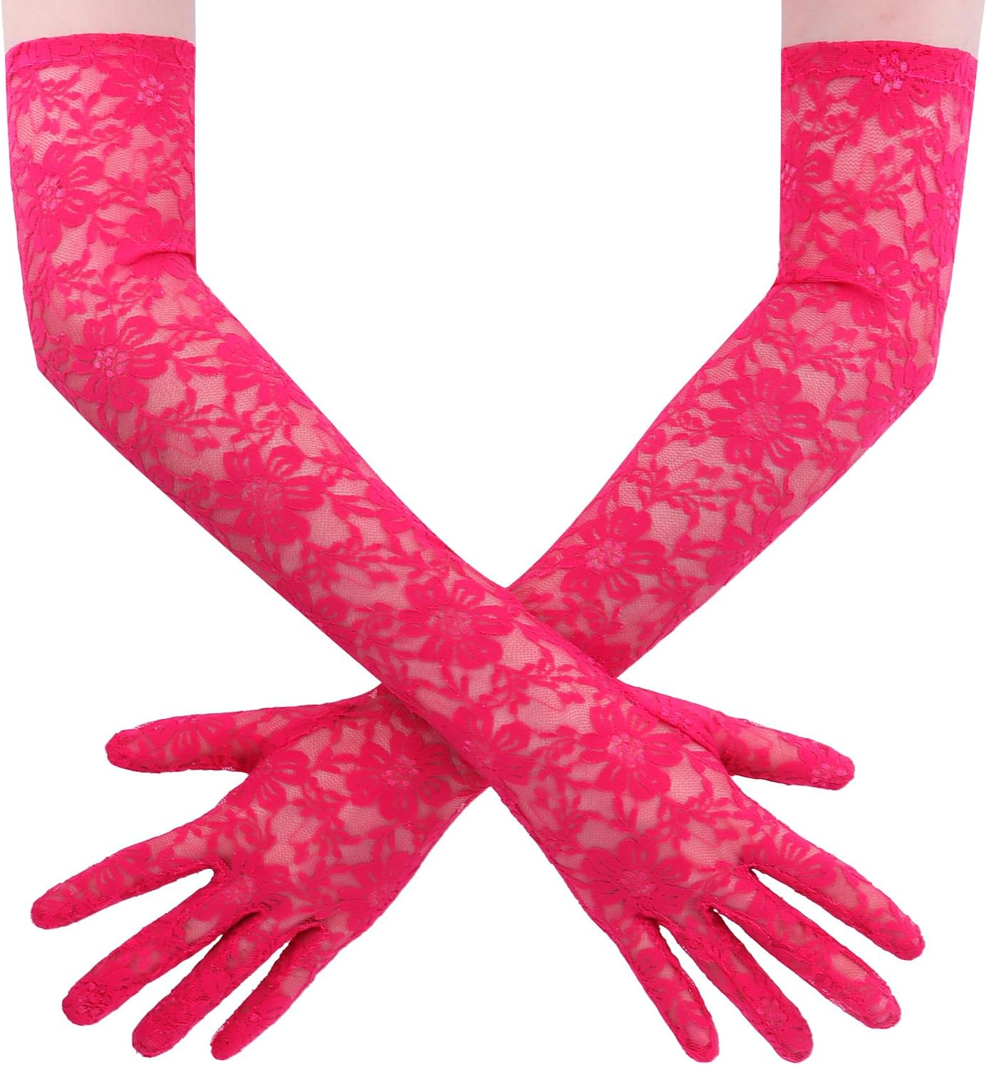 Brimekichio Lace Gloves Women, Tea Party Long Elegant Opera Lace Gloves Costume Floral Pattern Arm Elbow Length - 18.9In image number 3