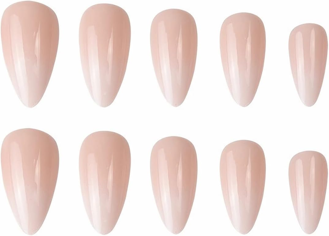 Press on Nails Medium Almond Fake Nails Gradient Nude Glue on Nails with Natural Design Glossy Full Cover False Nails Artificial Nails for Women image number 5