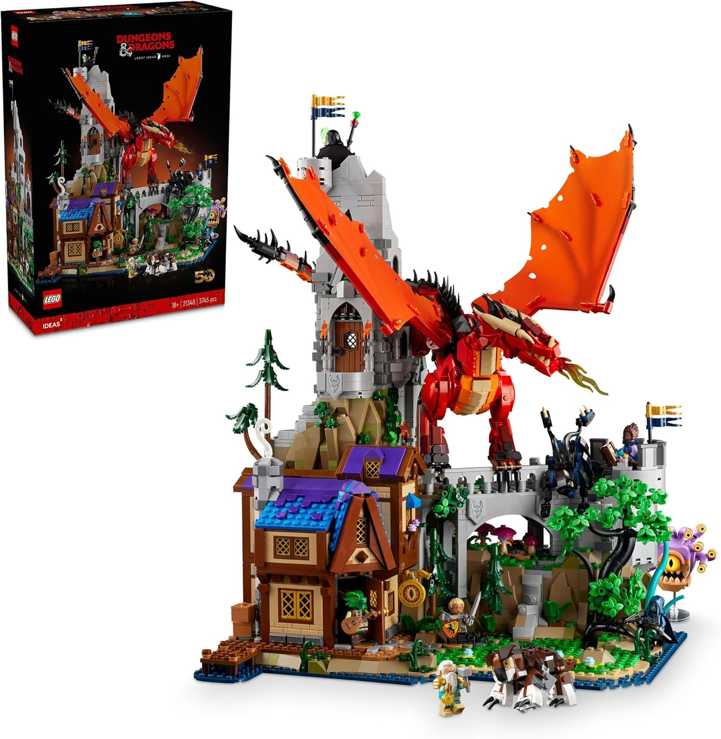 LEGO&reg; Ideas Dungeons & Dragons: Red Dragon'S Tale (3745 Pcs) Building Set,D&D Model Kit for Adults, 6 Minifigures & Monster Figures Incl. a Beholder, Owlbear and a Displacer Beast,For Him & Her 21348 image number 1