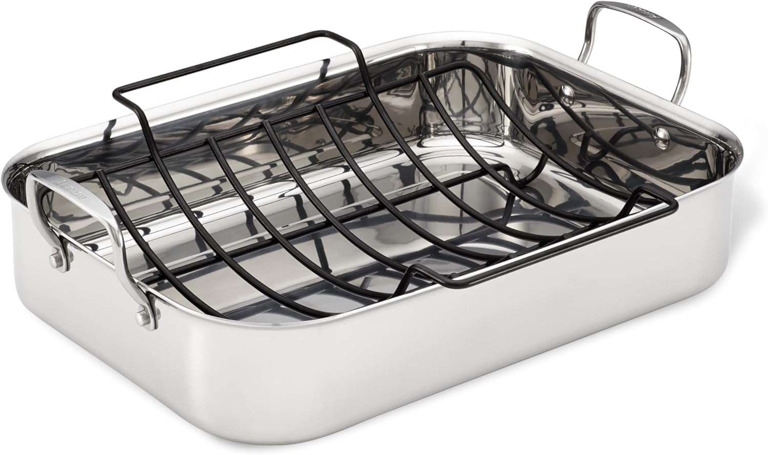 Anolon Tri-Ply Clad Stainless Steel 17-Inch by 12-1/2-Inch Large Rectangular Roaster with Nonstick Rack image number 3