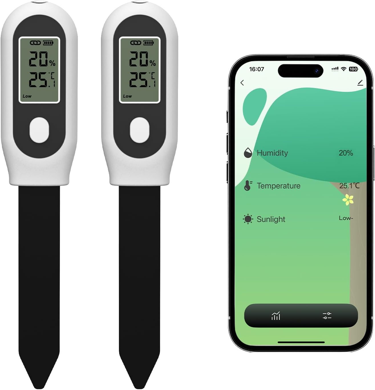 Zigbee Smart 3 in 1 Garden Soil Moisture Sensor, Temperature and Light Monitor, Compatible with Tuya Smart App and Home Assistant (2PCS Soil Meters) image number 3