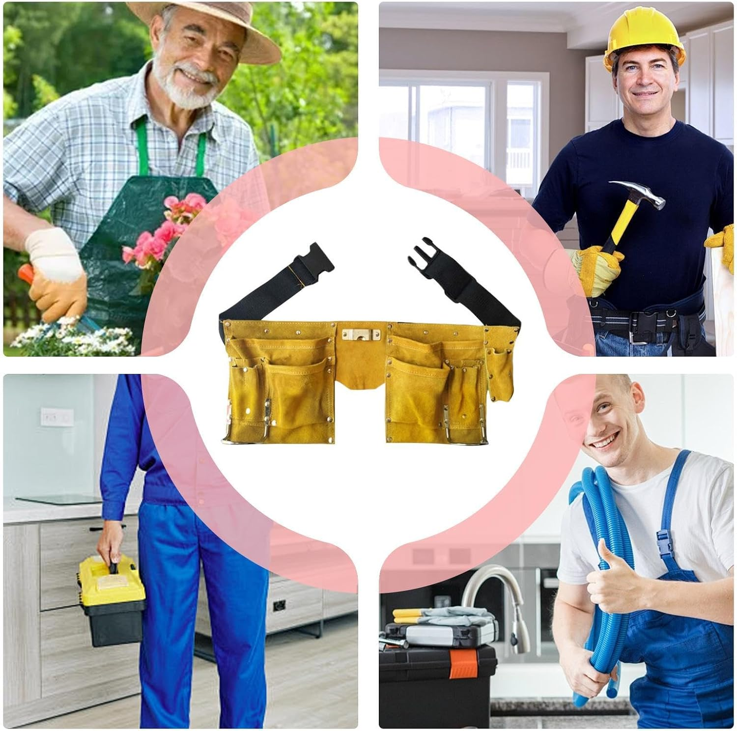 Humdcdy Small Tool Bag,Garden Tool Organizer with Pocket - Versatile Cleaning Organizer Bag, PU Leather Work Supply Bag for Gardener Electrician Contractor Repairman image number 5