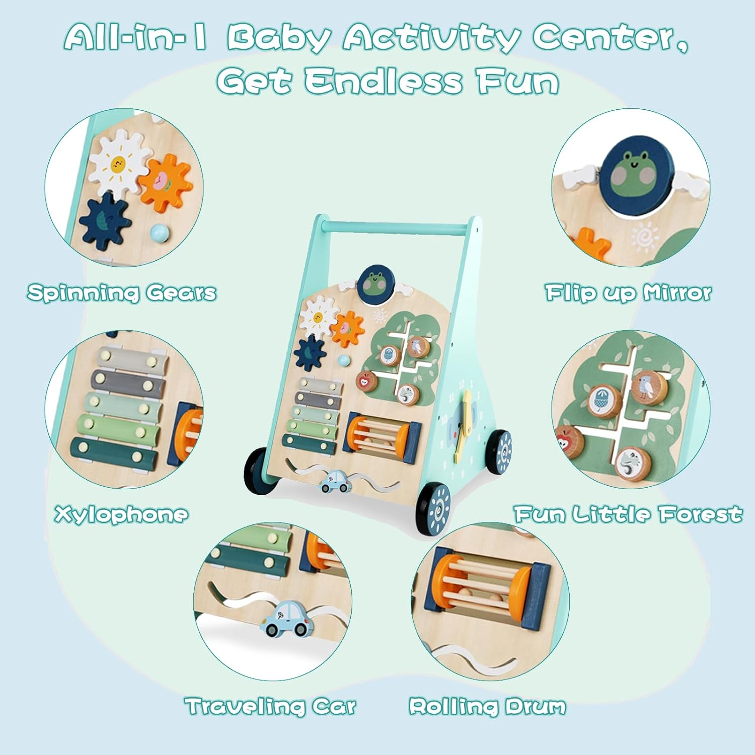 Wooden Baby Walker, Baby Push Walker, Montessori Walker Toy, Push and Pull Learning Activity Center, Walking Toys for 6-12 Months+ Baby Learning to Walk image number 3