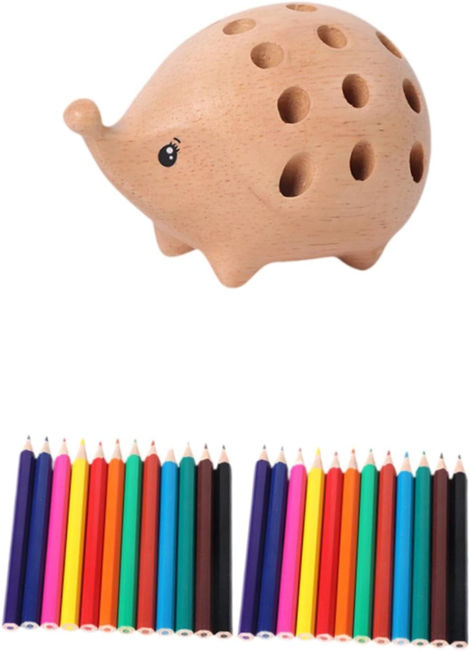 B Baosity Cute Hedgehog Pen Holder with Holes Desk Accessories with 24 Color Pencil Stationery Supplies for Cabinet Classroom Desktop image number 5