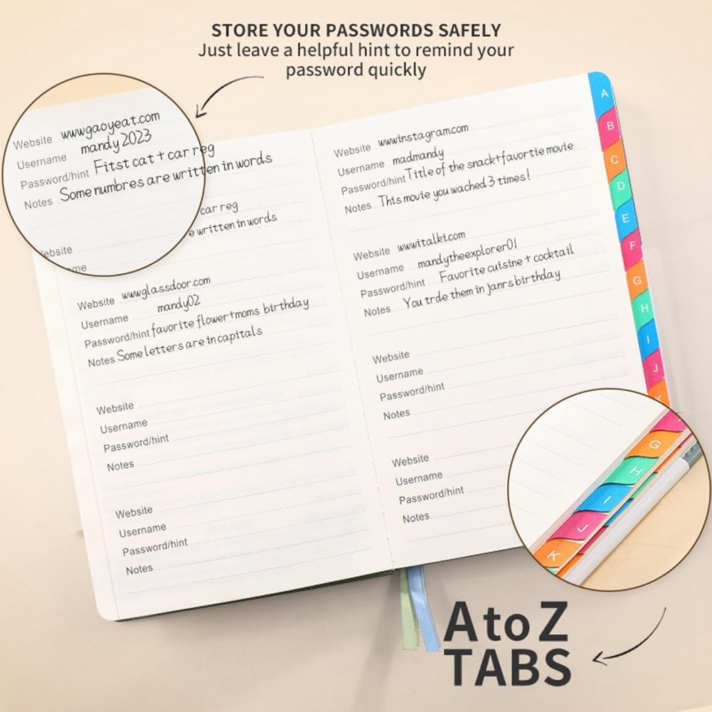 Password Keeper Book with Alphabetical Tabs for Seniors, Password Notebook for Internet Website Address Log in Detail,B Durable image number 2