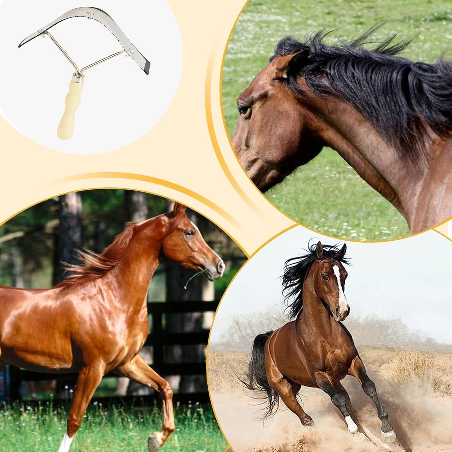 Songholee Horse Brush, Sweat Scraper for Horses, Horse Grooming Scraper, Stainless Steel Portable Horse Hair Brush, Deshedding Tool for Livestock Care and Bathing image number 2