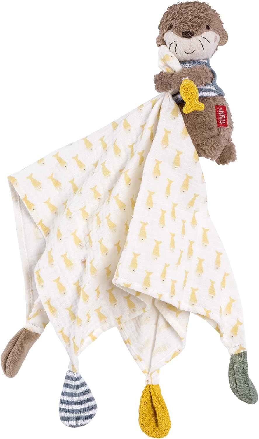 Fehn Muslin Cuddle Blanket Otter - Sleep Aid & Stuffed Toy Cuddle Blanket with Cotton Muslin Cloth & Cute Toy Figure - for Babies and Toddlers from 0+ Months image number 3