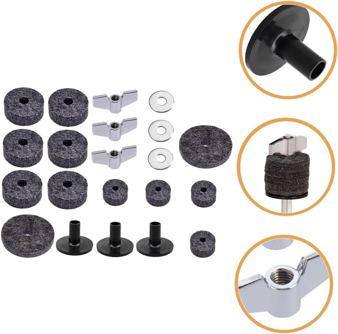 WESIEVYA 1 Set Drum Felt Pad Drum Practice Pad Kit Cymbal Cleaner Quick Release Cymbal Nut Hi Hat Clutch Buffing Polishing Wheel Drummer Performance Supply Grey Metal