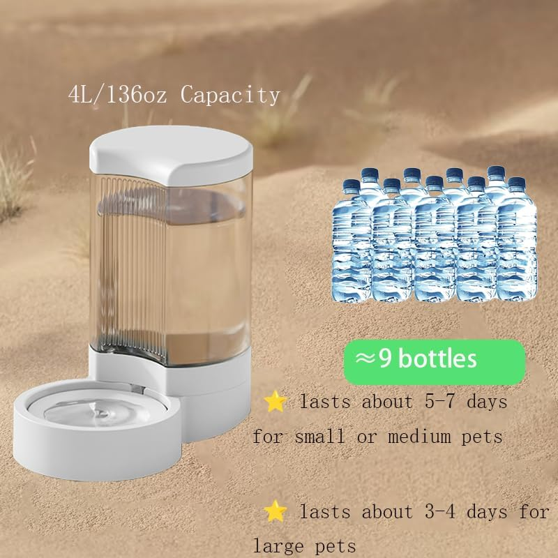 4L Pet Water Dispenser and 2.2KG Food Feeder - Large Capacity Automatic Gravity Feeder for Cats and Dogs - Transparent Slow Drinking Unplugged (White) image number 2